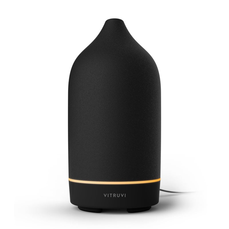 Vitruvi Stone Diffuser Ceramic Ultrasonic Essential Oil Diffuser for Aromatherapy Ceramic Diffuser Diffusers for Home Oil Diffuser Room Decor Black 90ml Capacity